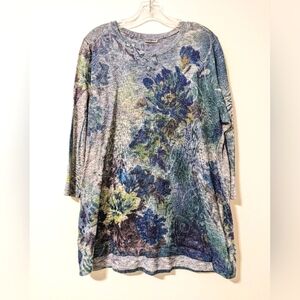 Gray Floral Bohemian Lace Trim Blouse